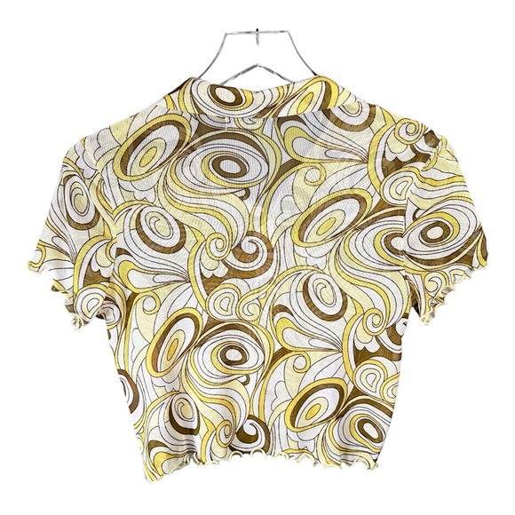 Liz & Sara Green Yellow Crop Top Abstract Mesh Sheer Shirt Size M Retro Top - Picture 2 of 10